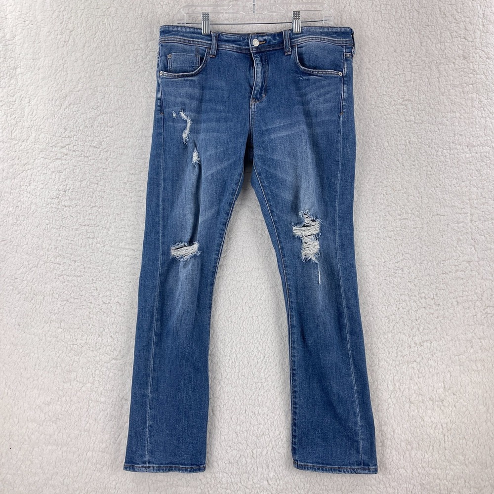 Pilcro Slim Boyfriend Crop Jeans Womens Size 30 Blue Denim Distressed Mid-Rise - Picture 1 of 16